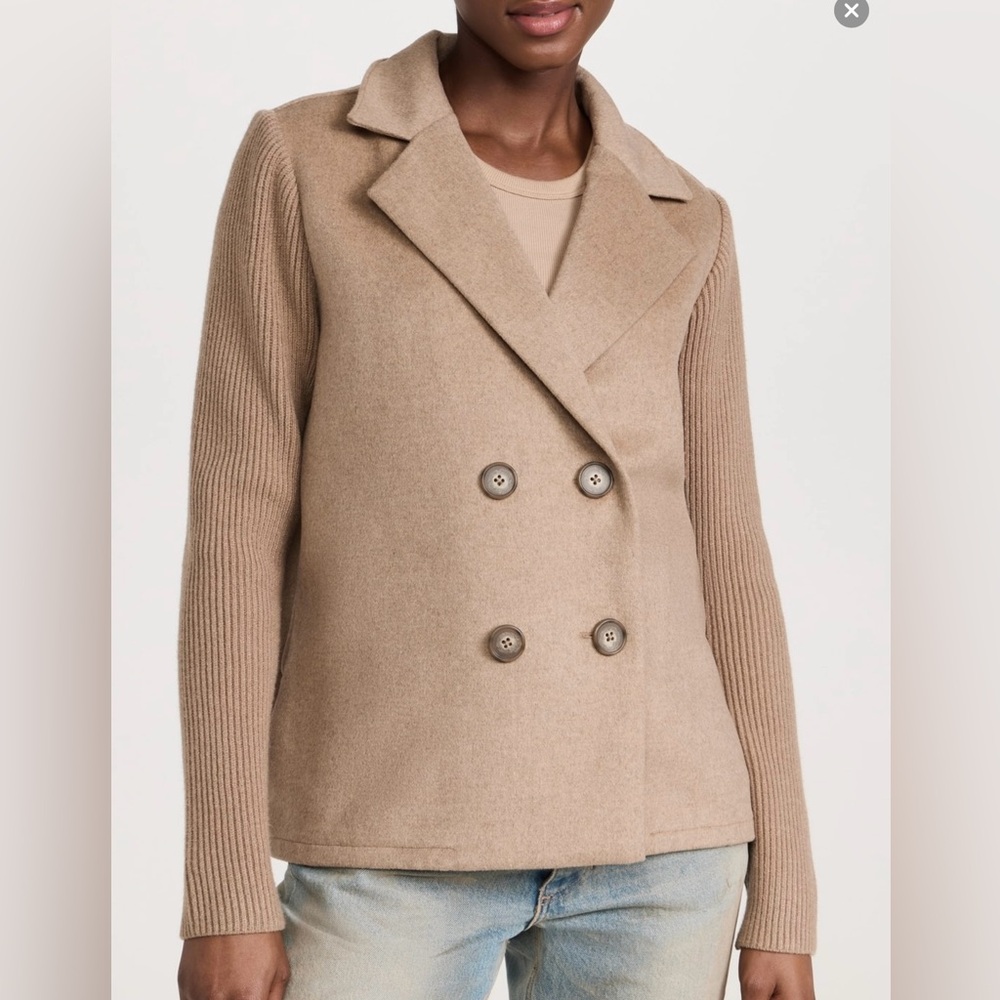NWT Double Breasted Cropped Splendid Singrid Wool Jacket Heather Camel L